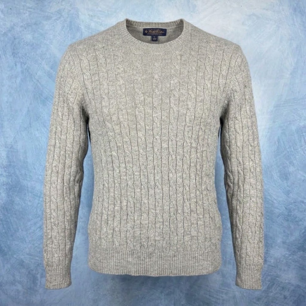 Brooks Brothers Gray Scottish Lambswool Cable Knit Crewneck Sweater Mens Large